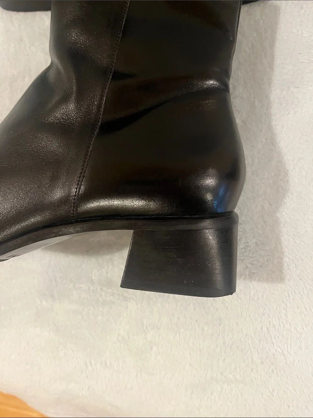 Minimalist Chunky Heel Black Leather Square Toe Ankle Boots Retro. Size 7.5